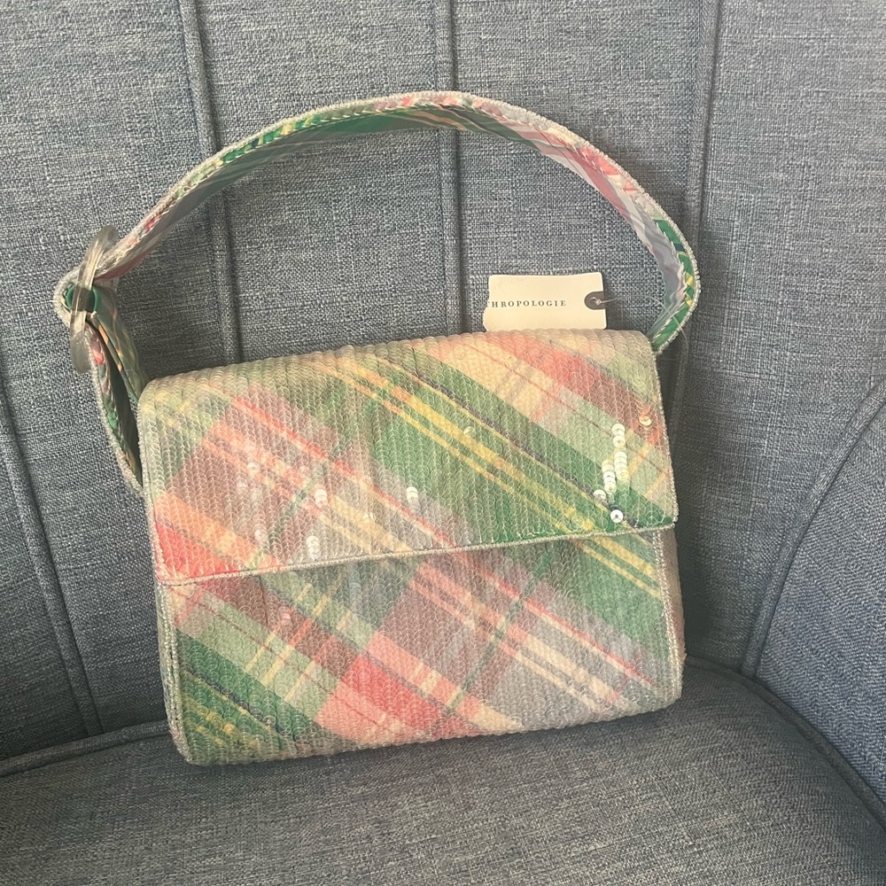 Anthropologie Plaid Shoulder Bag in Green & Pink